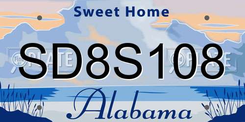 SD8S108 Alabama License Plate