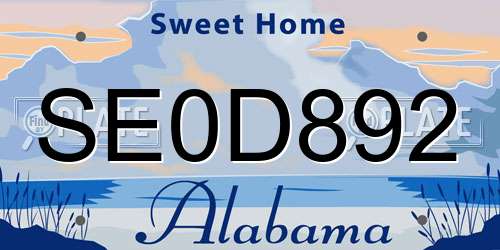 SE0D892 Alabama License Plate