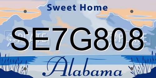 SE7G808 Alabama License Plate