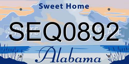 SEQ0892 Alabama License Plate
