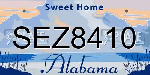 SEZ8410 Alabama License Plate