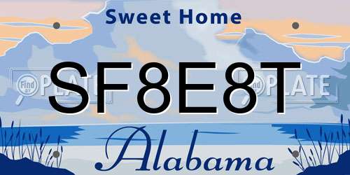 SF8E8T Alabama License Plate