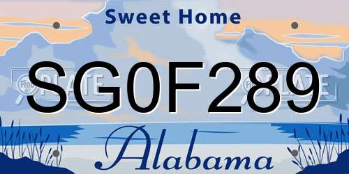 SG0F289 Alabama License Plate