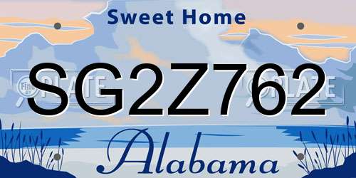 SG2Z762 Alabama License Plate