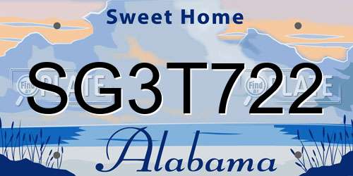 SG3T722 Alabama License Plate
