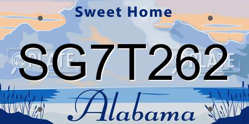 SG7T262 Alabama License Plate