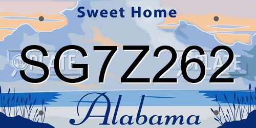 SG7Z262 Alabama License Plate