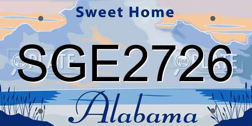 SGE2726 Alabama License Plate