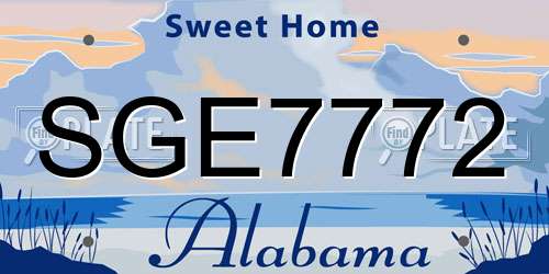 SGE7772 Alabama License Plate