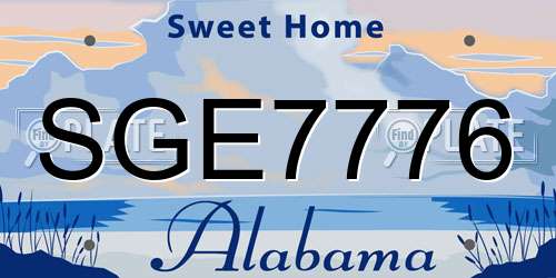 SGE7776 Alabama License Plate