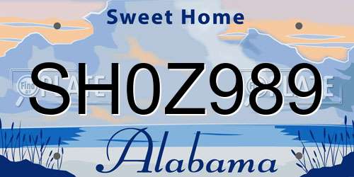 SH0Z989 Alabama License Plate
