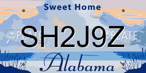 SH2J9Z Alabama License Plate