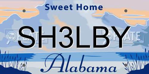 SH3LBY Alabama License Plate