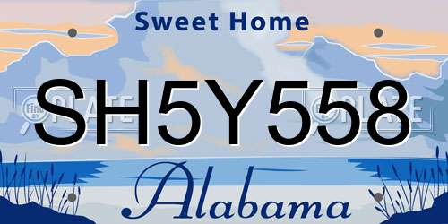 SH5Y558 Alabama License Plate