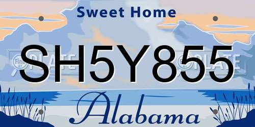 SH5Y855 Alabama License Plate