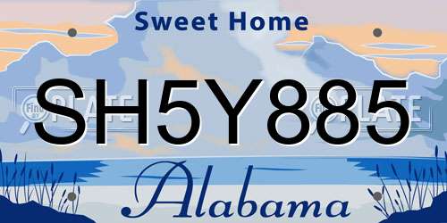 SH5Y885 Alabama License Plate