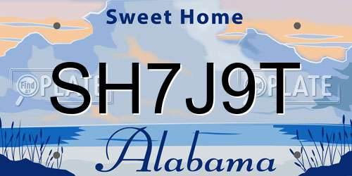 SH7J9T Alabama License Plate