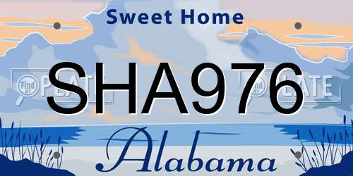 SHA976 Alabama License Plate