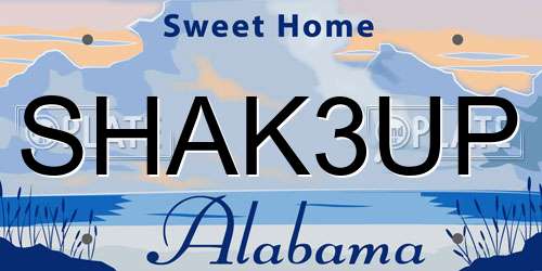 SHAK3UP Alabama License Plate