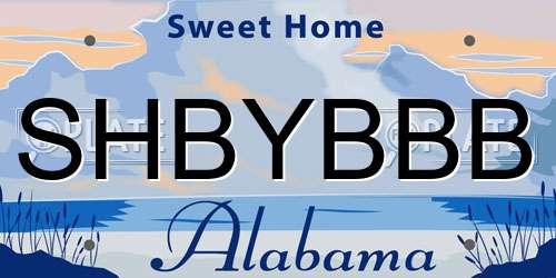 SHBYBBB Alabama License Plate