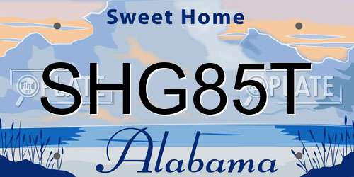 SHG85T Alabama License Plate