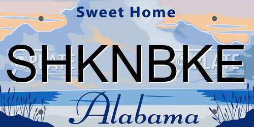 SHKNBKE Alabama License Plate