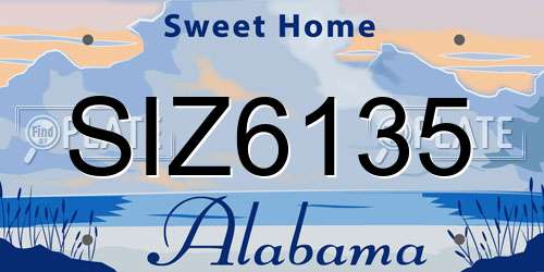 SIZ6135 Alabama License Plate