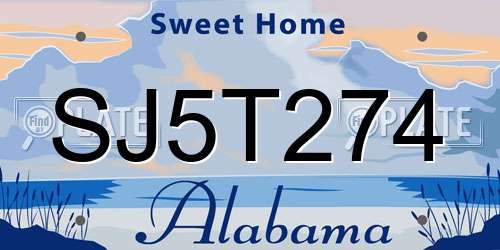 SJ5T274 Alabama License Plate