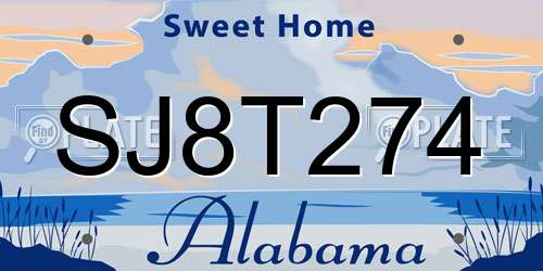SJ8T274 Alabama License Plate