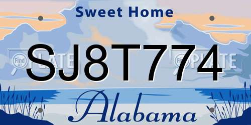 SJ8T774 Alabama License Plate