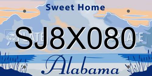SJ8X080 Alabama License Plate