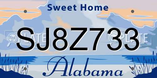 SJ8Z733 Alabama License Plate