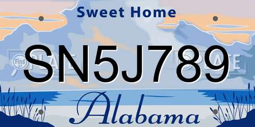 SN5J789 Alabama License Plate