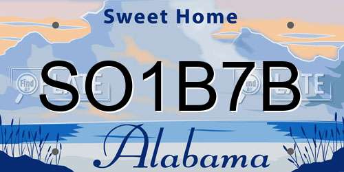 SO1B7B Alabama License Plate