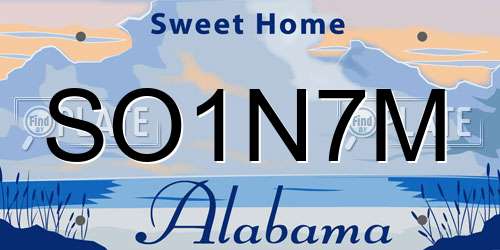 SO1N7M Alabama License Plate