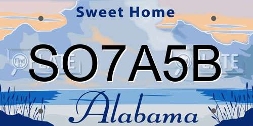 SO7A5B Alabama License Plate