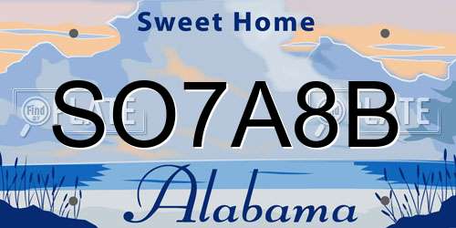 SO7A8B Alabama License Plate