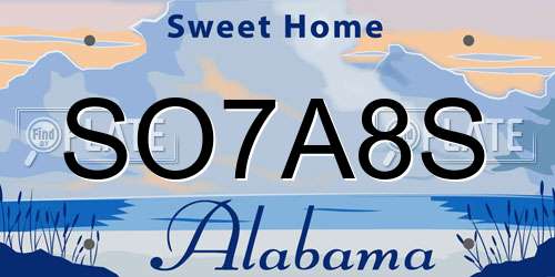 SO7A8S Alabama License Plate