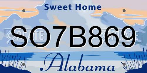 SO7B869 Alabama License Plate