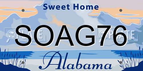 SOAG76 Alabama License Plate