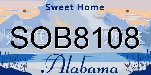 SOB8108 Alabama License Plate