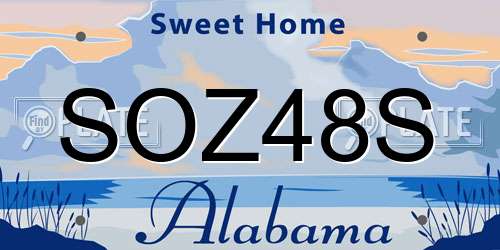 SOZ48S Alabama License Plate