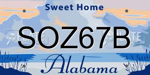 SOZ67B Alabama License Plate