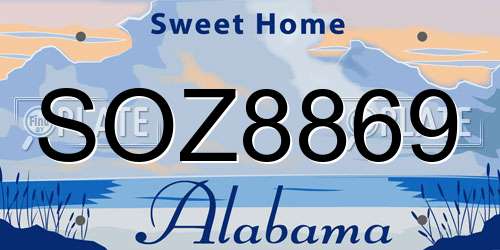 SOZ8869 Alabama License Plate