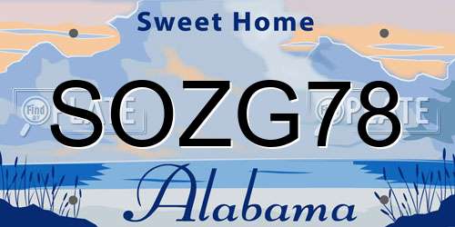 SOZG78 Alabama License Plate