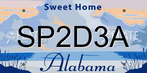SP2D3A Alabama License Plate