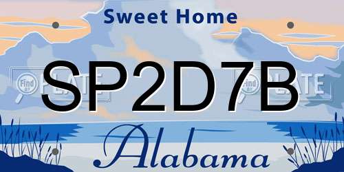 SP2D7B Alabama License Plate
