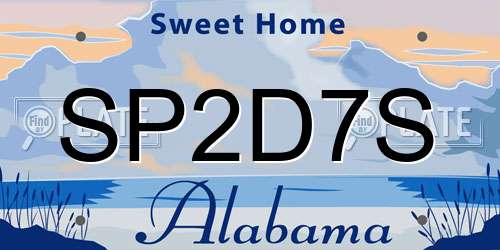 SP2D7S Alabama License Plate
