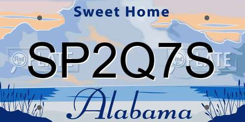 SP2Q7S Alabama License Plate