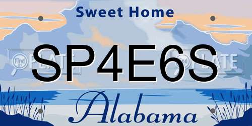 SP4E6S Alabama License Plate